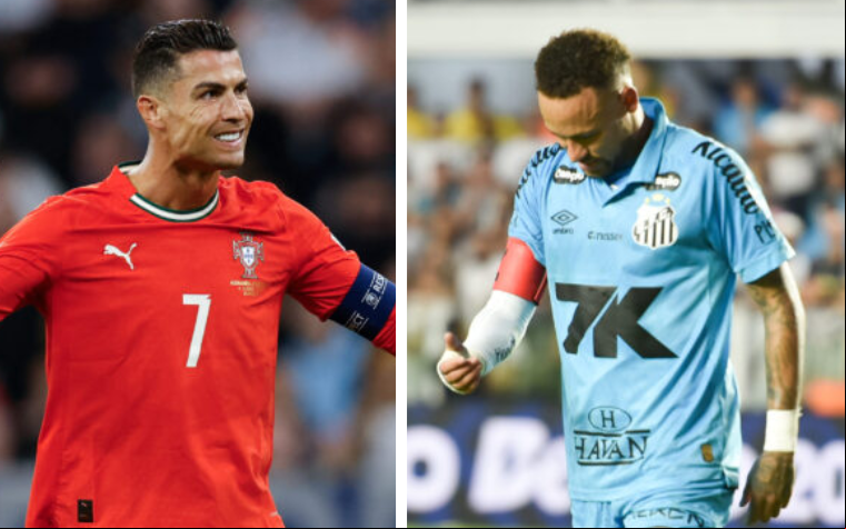 Cristiano Ronaldo e Neymar em ação em 20205 (Foto: Montagem/Lance)